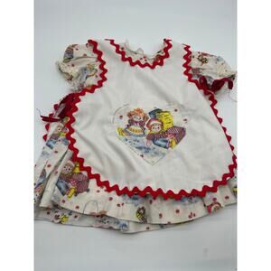 Vintage Homemade Raggedy Ann and Andy Baby Newborn? Pinafore White Red Scallop